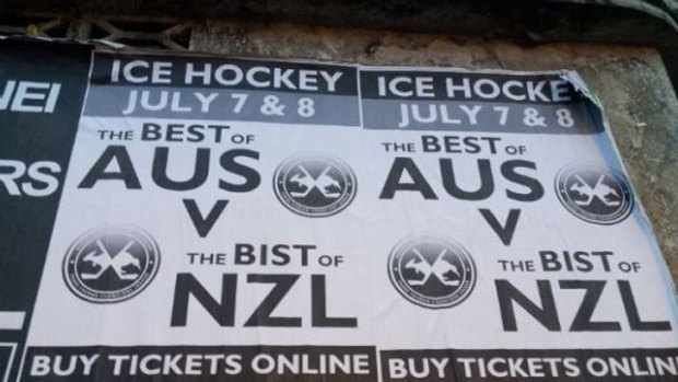 Even promotional posters are playing on the rivalry between Australia and New Zealand, which is about to hit the ice.
