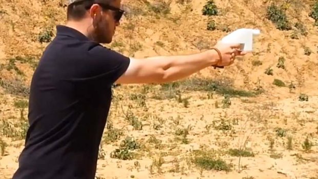 Liberator inventor Cody Wilson tests the gun.