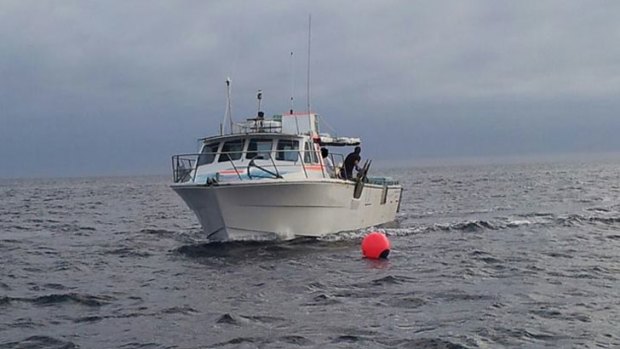 A boat checks one of WA's controversial new drumlines.