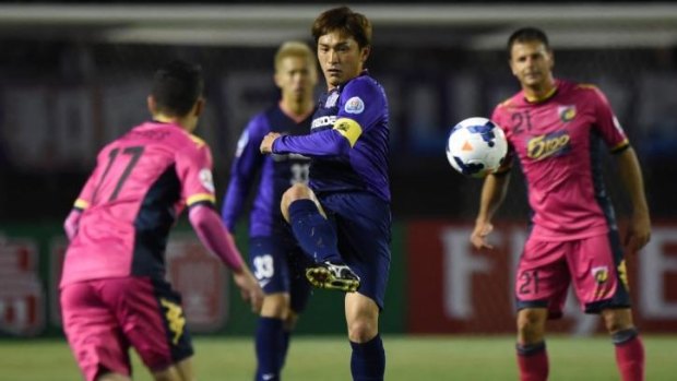 In control: Toshihiro Aoyama of Sanfrecce Hiroshima shows his skills against Central Coast Mariners.