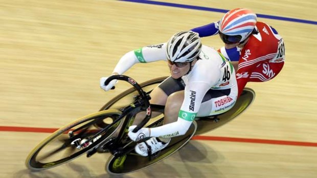 Old rivals ... Anna Meares leads Victoria Pendleton in the World Cup in Copenhagen earlier this year.