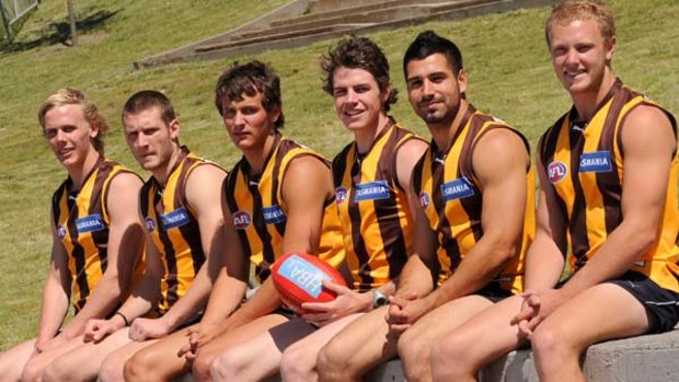 New Hawks. Will Langford, Mitch Hallahan, Angus Litherland, Isaac Smith, Paul Puopolo and Jack Mahoney.