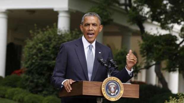 Pressing for a ceasefire ... US President Barack Obama speaks at the White House in Washington.