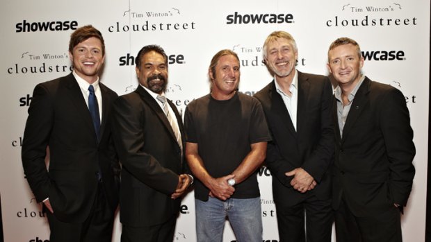 Tim Winton (centre) with cast and crew from <I>Cloudstreet</i> including (from left) Hugo Johnstone-Burt, Kelton Pell, Geoff Morrell and Stephen Curry.