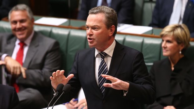 Education minister Christopher Pyne during question time at Parliament House in Canberra on Monday. 