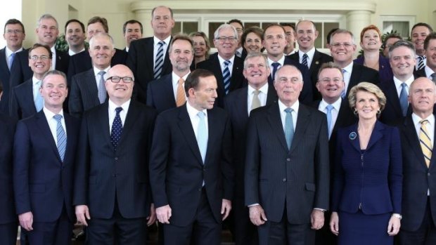 From the beginning: Prime Minister Tony Abbott with his first ministry in September 2013.