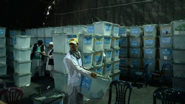 A vote-counting centre in Kabul. Dr Abdullah withdrew his observers from the audit on Wednesday.