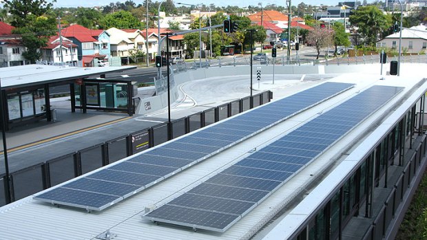 Solar panels on the roof of the new Langlands Park station.