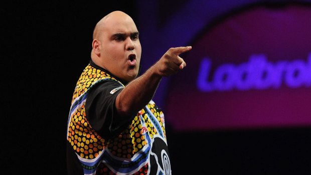Pumped: Kyle Anderson is the first Indigenous Australian to qualify for the Darts World Matchplay tournament. 
