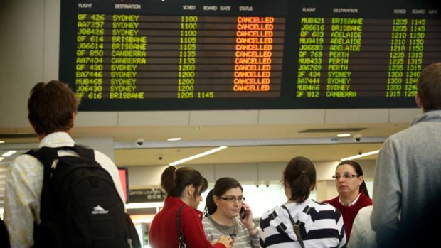 Cancellations ... frustrated passengers at Melbourne Airport.
