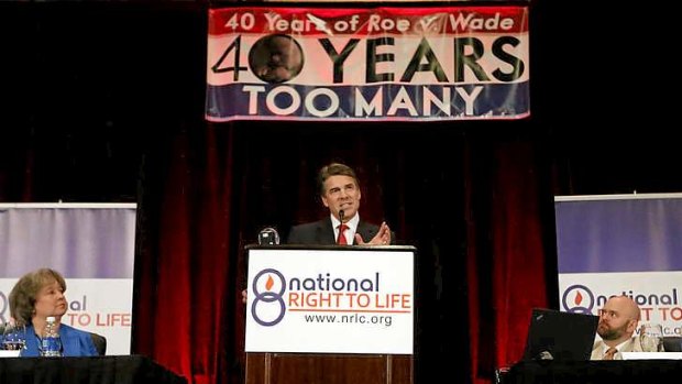 Mr Perry speaks to the National Right to Life convention on Thursday.
