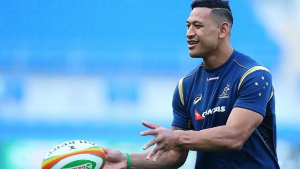 Danger man: Israel Folau claimed a hat-trick of tries against Argentina last year. 