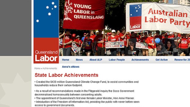 It's time (to update your website) ... The Queensland Labor Party spruiks some old achievements.