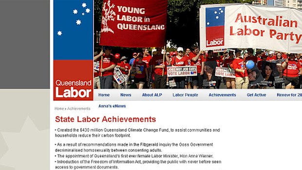 It's time (to update your website) ... The Queensland Labor Party spruiks some old achievements.