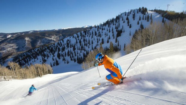 Ski-licious: skiing the wide groomed base at Aspen Snowmass Resort.