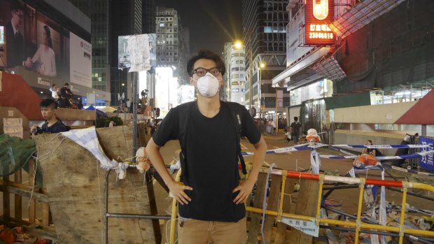 Galvanised: Alvin Cheng at the Mong Kok protest site in Hong Kong.