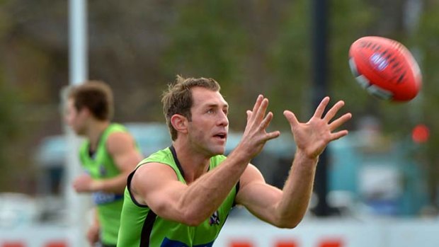 Travis Cloke at a Collingwood training session yesterday.