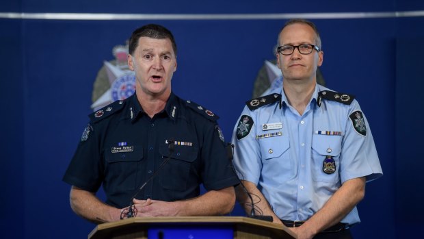 Victoria Police deputy commissioner Shane Patton (left) and AFP assistant commissioner Ian McCartney.