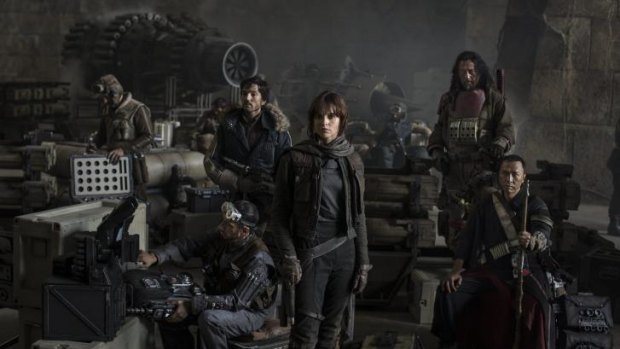 <i>Star Wars: Rogue One</i> (left to right): Actors Riz Ahmed, Diego Luna, Felicity Jones, Jiang Wen and Donnie Yen.