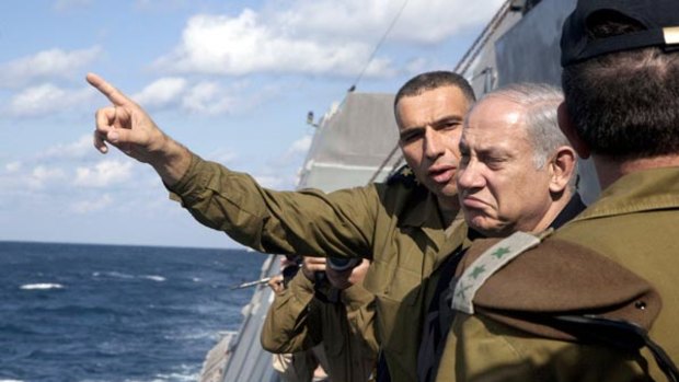 Making waves ...  Benjamin Netanyahu visits an Israeli ship off the coast of Haifa. Plans to expand Jewish neighbourhoods in east Jerusalem were nothing new, he said.