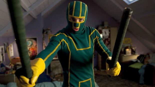 'Confused between fantasy and reality" ... a scene from Kick-Ass.