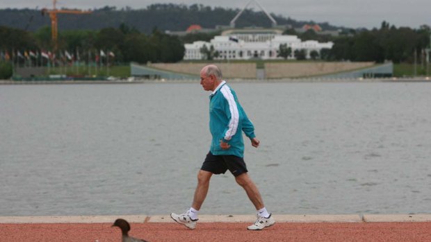 Former prime minister John Howard was a familiar figure powerwalking in the streets.