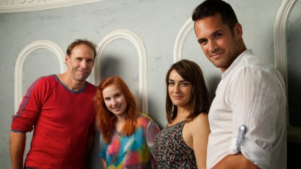 The cast of <i>Gaybies</i> (from left) Steve Le Marquand, Georgia Scott, Sheridan Harbridge and Cooper George Amai.