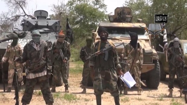 An image still from a video released by Boko Haram in July, 2014.