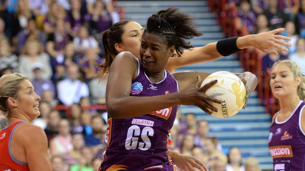 The Firebirds' Romelda Aiken in action during the epic ANZ Championship grand final against the Swifts.