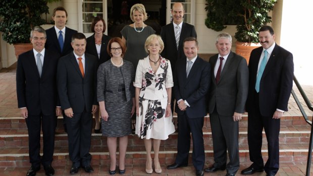 Julia Gillard and Quentin Bryce with the new line-up.