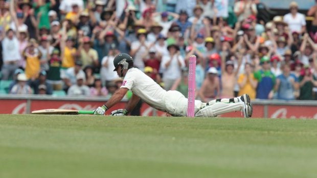 Down but not out ... Ricky Ponting dives to make his ground to score his first Test century in nearly two years.