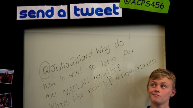 Tweet about me ... Aitken Creek Primary School student Campbell Walsh raised the above question about his NAPLAN results with the Prime Minister via Twitter.