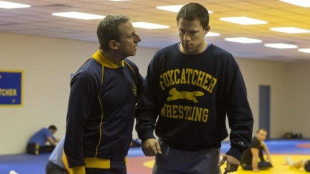 Depicted as true events: Steve Carell, left, and Channing Tatum in US Olympic wrestling story <i>Foxcatcher</i>.