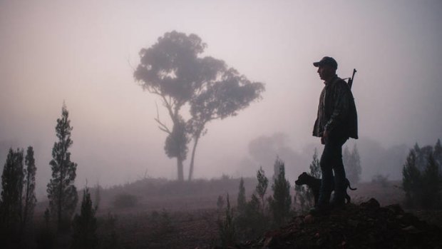 Shots in the dark … Steve Lee with his dog Frankie on a shoot in far Western NSW.