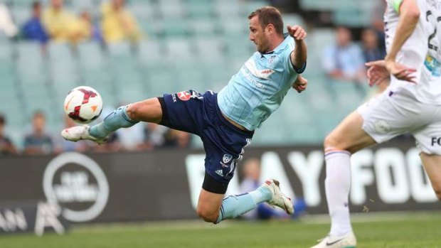 Crucial snap: Ranko Despotovic pounces to score his sixth goal of the season in Sydney FC’s win over Perth Glory at Allianz Stadium.