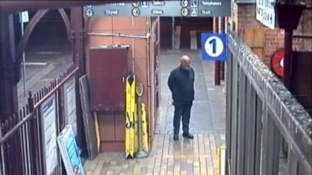 CCTV footage shows the elderly bashing victim calmly waiting for the train on which he was fatally attacked.