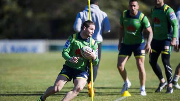 Canberra Raiders captain
Jarrod Croker works on his footwork at training on Wednesday.

