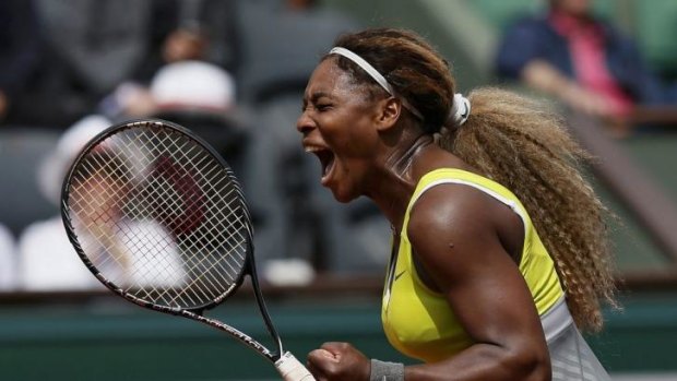 Serena Williams celebrates her victory against Alize Lim.