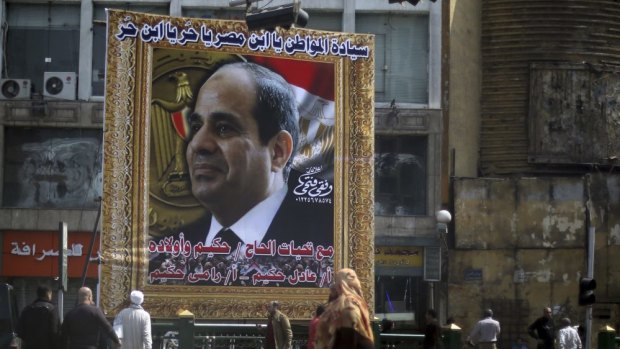 A banner for Egypt's army chief, Field Marshal Abdel Fattah al-Sisi, in downtown Cairo.