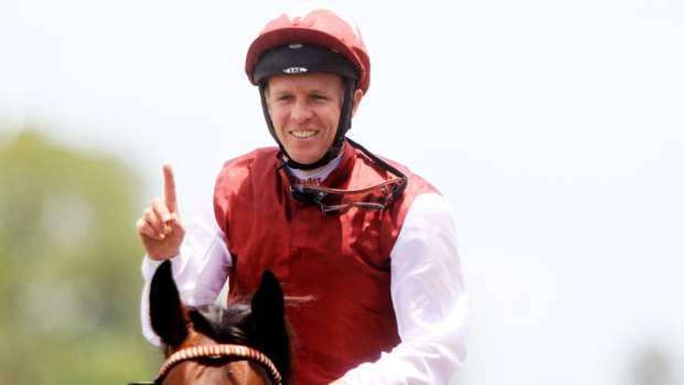 Confidence booster: Kerrin McEvoy rides Sinjoren to first place on Saturday, giving Darley four wins for the day at Randwick.