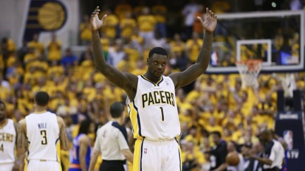 Hornets recruit: Lance Stephenson plays up to the crowd with Indiana last season.