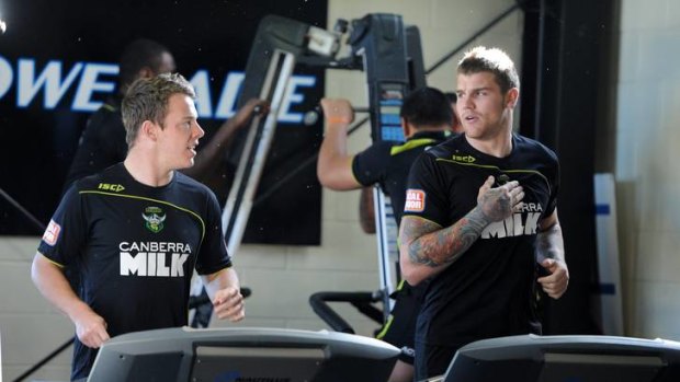 Josh Dugan, right, trains with the man whose position he will take this weekend, Sam Williams.