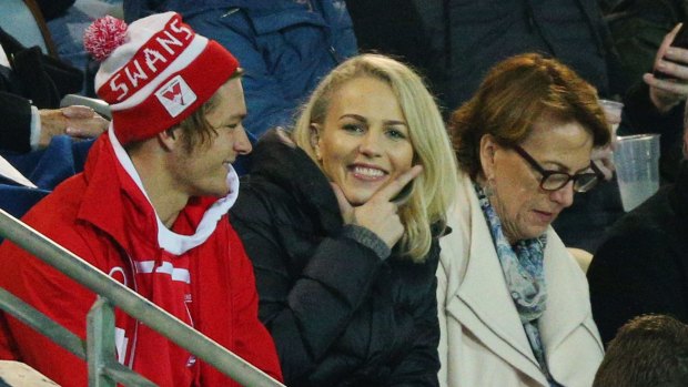 Centre of storm: Charlotte Goodlet in the stands during the match against Geelong.