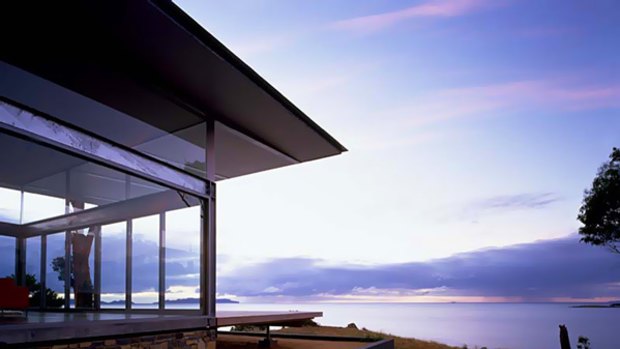 Avalon Coastal Retreat, Swansea, Tasmania. The house, which comes with its own secluded beach, has three bedrooms with queen-size, Stuart Houghton-made Tasmanian oak beds. Avalon costs $770 a night for a maximum of six people.