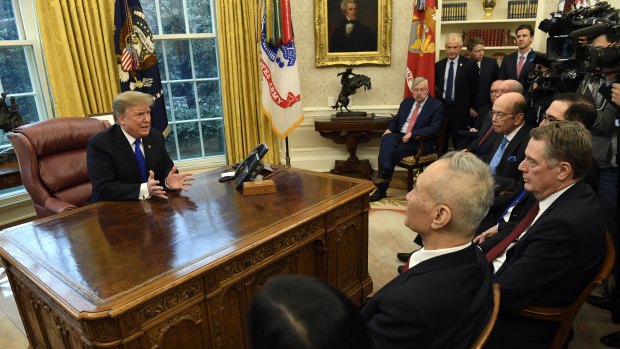 US President Donald Trump meets Chinese Vice Premier Liu He.