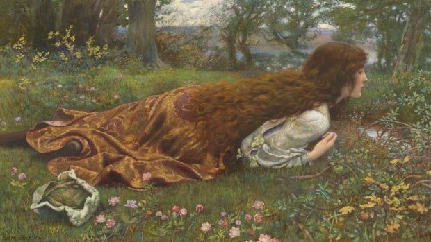 <i>The Princess Out of School</i>, circa 1901, by Edward Robert Hughes, displays the most outlandish piece of unleashed coiffure in <i>Medieval Moderns</i>.
