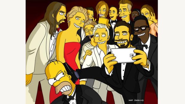 Matt Groening's meme of the Oscars 'Ellfie' featuring Homer Simpson.