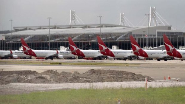 Qantas planes parked in Sydney.
