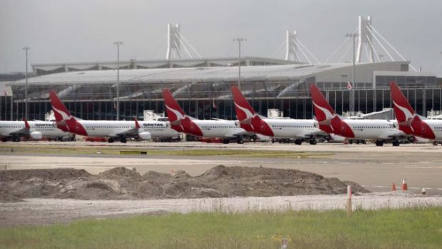 Qantas planes parked at Sydney Airport.