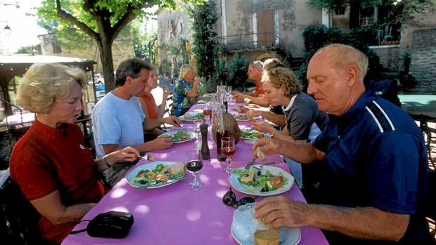 Acquired taste: tourists eating lunch.